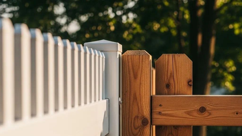 Close-up of PVC and wood fencing highlighting durability and aesthetic appeal
